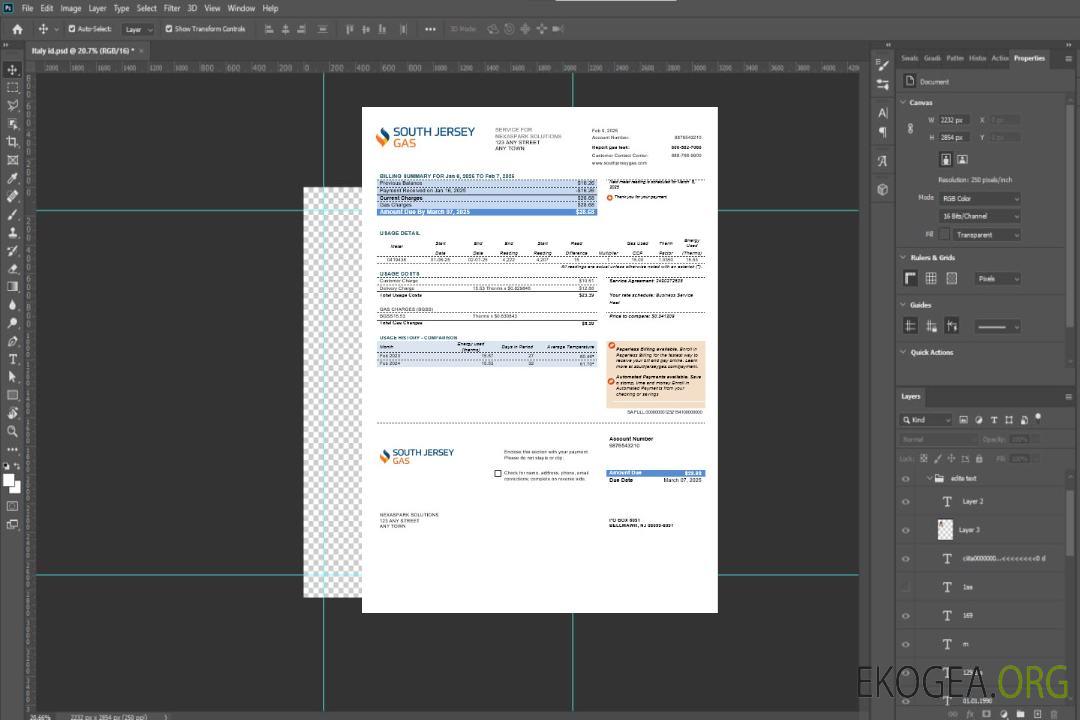 Modèle de facture de services publics des États-Unis New Jersey South Jersey Gas aux formats Word et PDF template